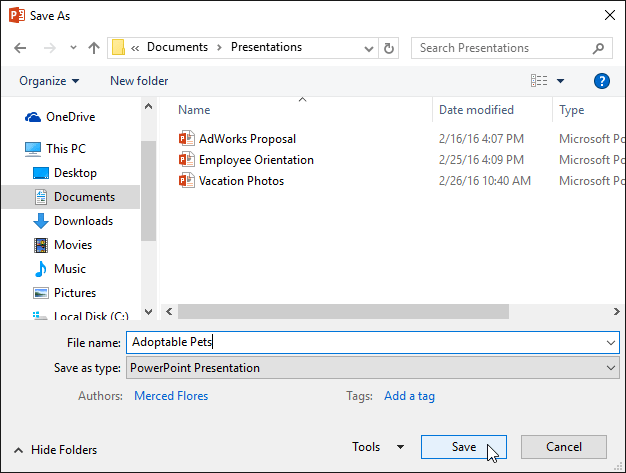 PowerPoint 2019 (Part 3): Saving your presentation Picture 3