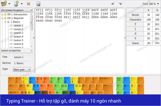 Picture 6 of Practice typing with 10 fingers, effective 10-finger typing practice software.