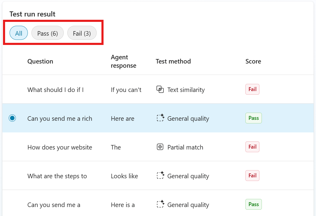 Picture 3 of Run the test and view the agent evaluation results.