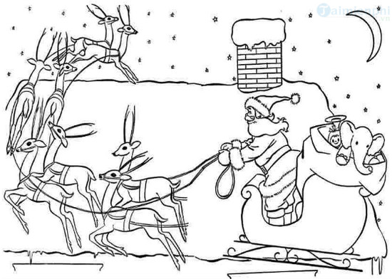 Santa Claus, church and pine tree coloring pages for kids Picture 11