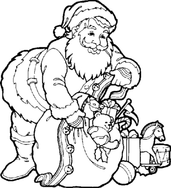 Santa Claus, church and pine tree coloring pages for kids Picture 2