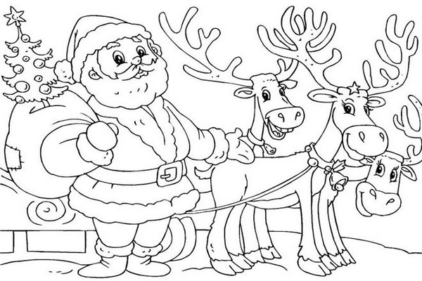 Santa Claus, church and pine tree coloring pages for kids Picture 4