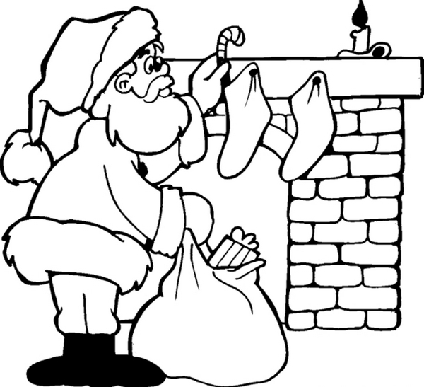 Santa Claus, church and pine tree coloring pages for kids Picture 7