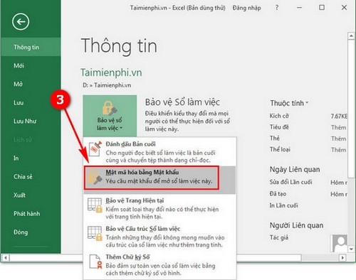 Picture 4 of Set a password for your Excel 2016 file, create a password to protect your Office 2016 Excel file.