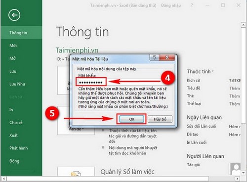 Picture 5 of Set a password for your Excel 2016 file, create a password to protect your Office 2016 Excel file.