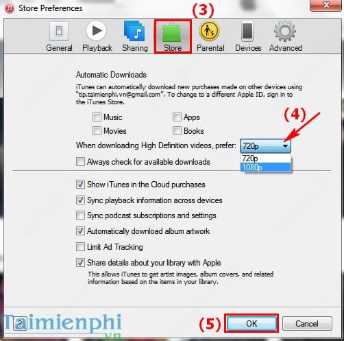 Picture 3 of Set the default option for downloading HD videos from the iTunes Store on iPhone via iTunes.