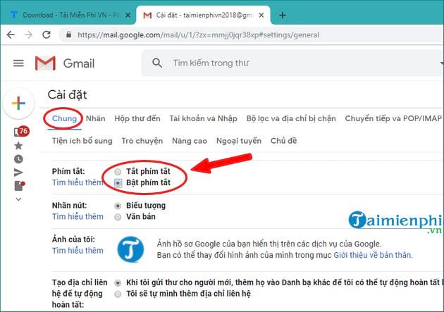 Picture 3 of Setting up keyboard shortcuts in Gmail