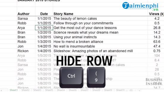 Shortcut keys to quickly hide and show rows and columns in Excel Picture 2