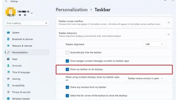 Show my taskbar on all displays Windows 11 is hidden - Fix now Picture 5