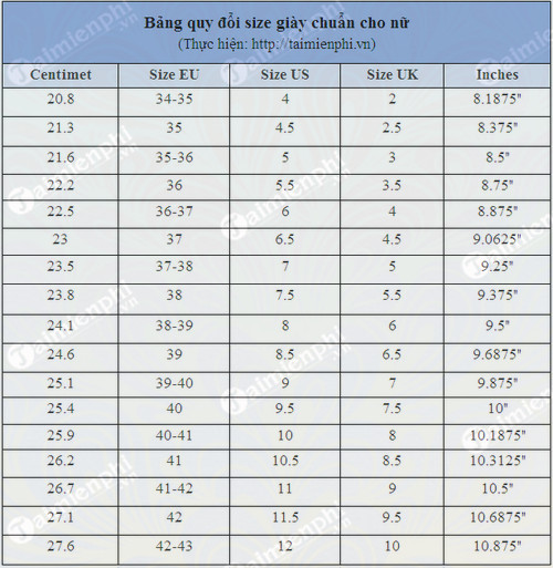 Standard shoe size chart for men, women, children Picture 2