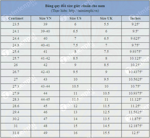 Standard shoe size chart for men, women, children Picture 3
