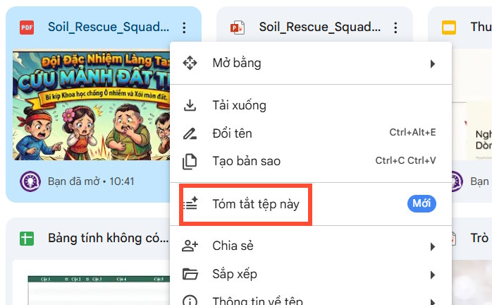 Quickly summarize documents in Google Drive using Gemini. Picture 1