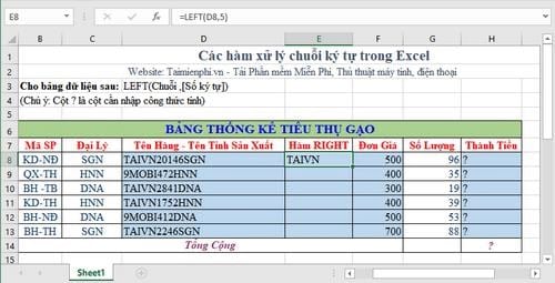 Summary of functions that handle character strings in Excel, syntax and examples Picture 1