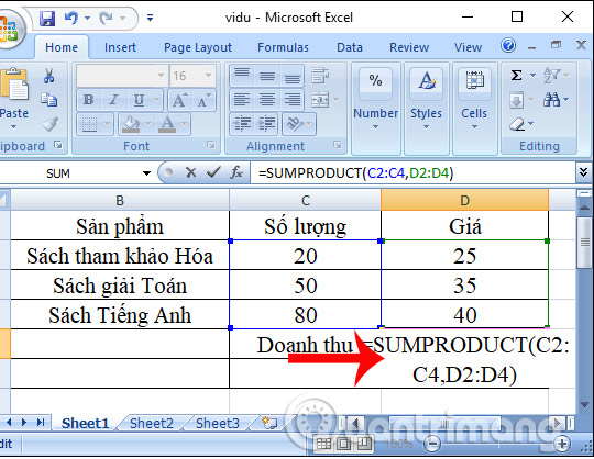 SUMPRODUCT function in Excel: Calculates the sum of corresponding values Picture 2
