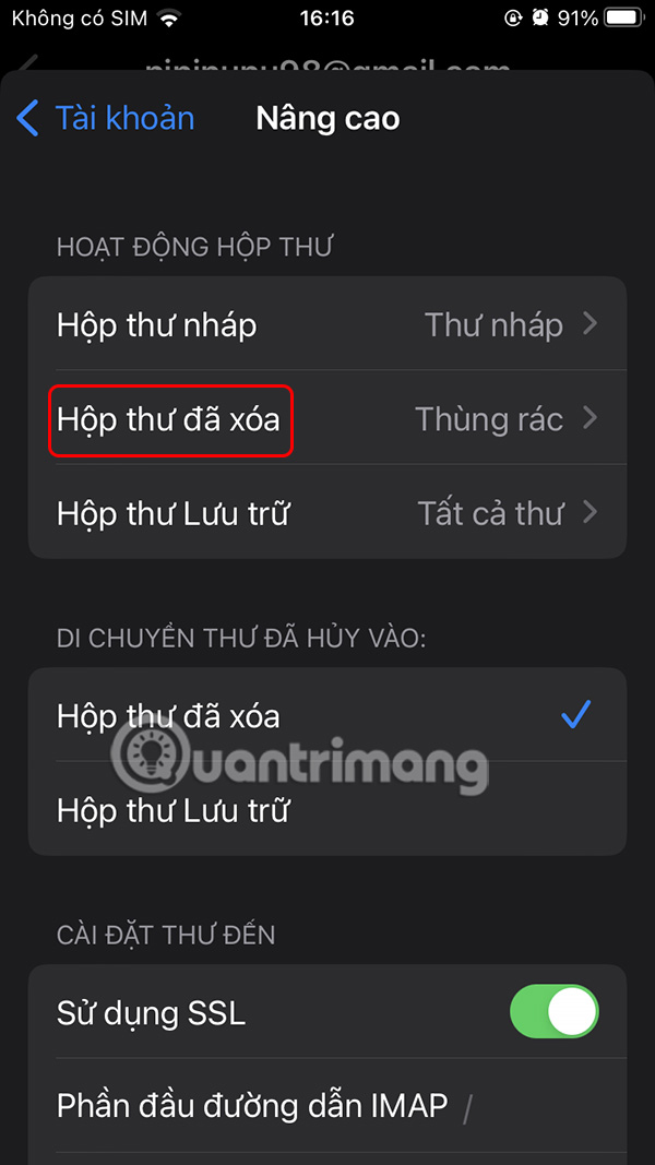 Instructions for setting up swipe to delete mail on iPhone Picture 7