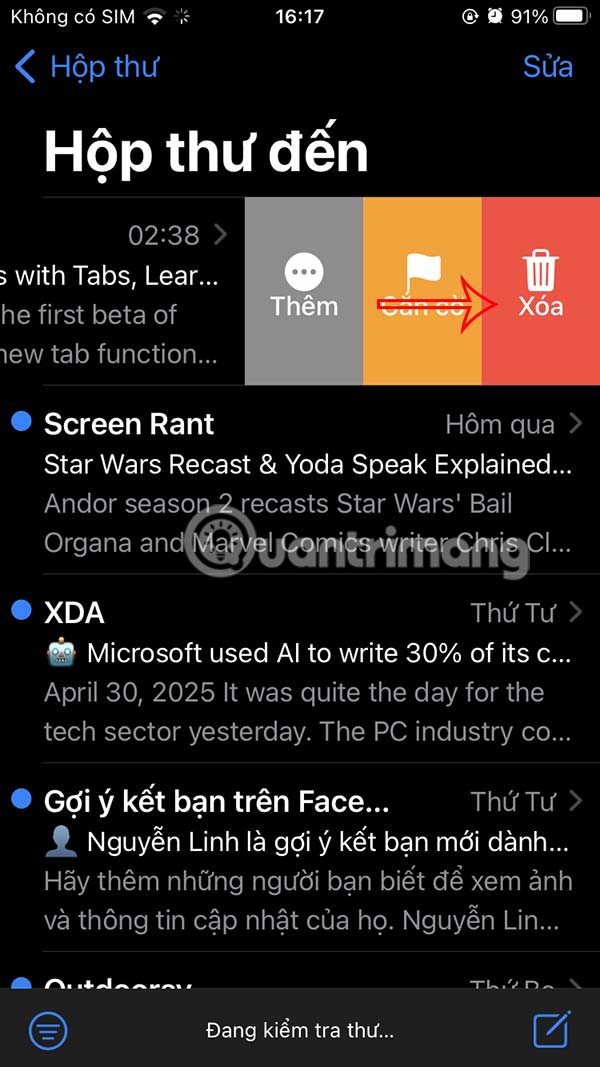 Instructions for setting up swipe to delete mail on iPhone Picture 9