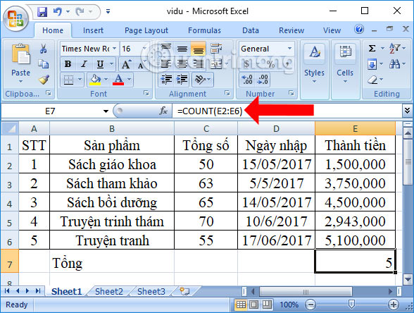 Picture 4 of The COUNT function in Excel: Formulas and the simplest ways to use this counting function.