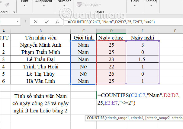 Picture 6 of The COUNTIFS function: How to use the cell counting function based on multiple conditions in Excel.