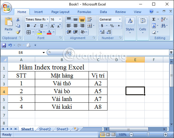 Picture 1 of The Index function in Excel: Formulas and usage.