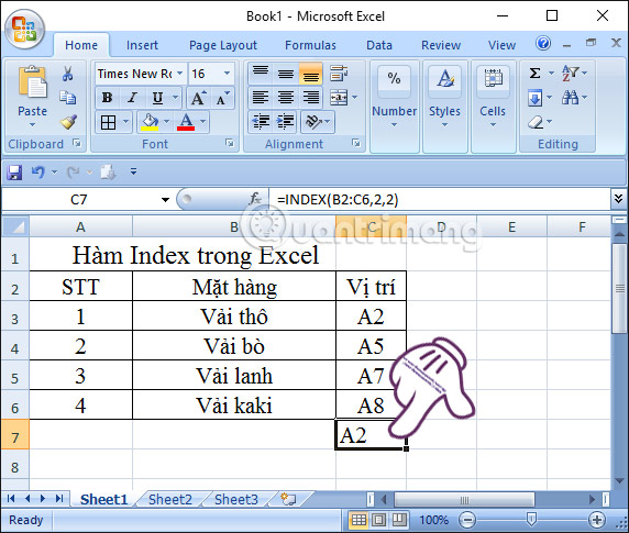 Picture 3 of The Index function in Excel: Formulas and usage.