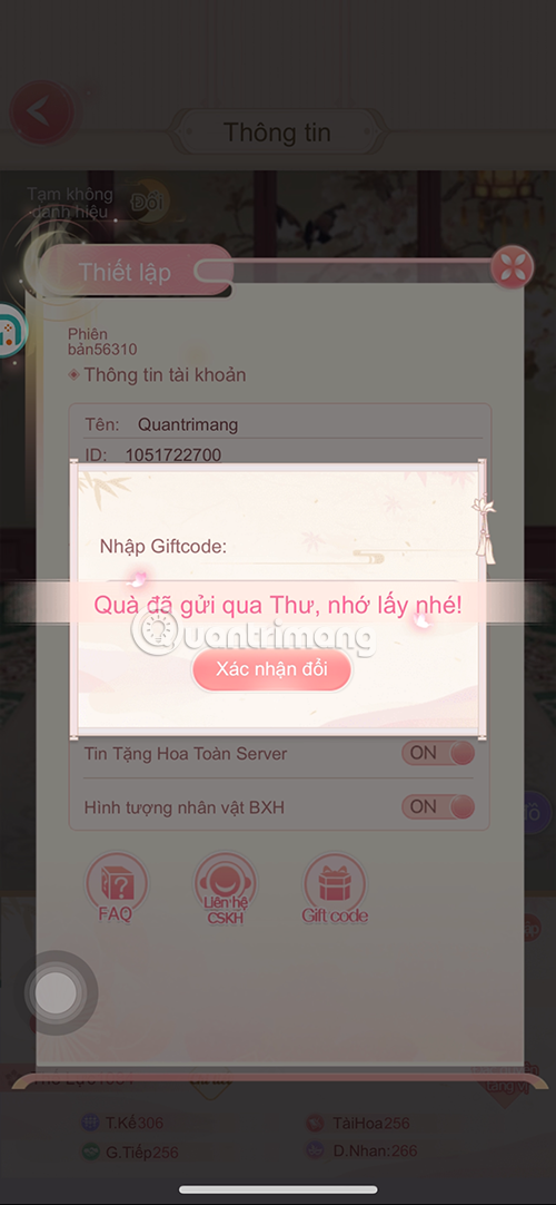 The latest Giftcode for Queen Gia Lam and how to redeem the code for rewards Picture 5