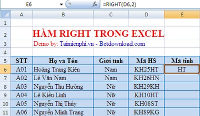 Picture 3 of The RIGHT function in Excel: syntax and illustrative examples.