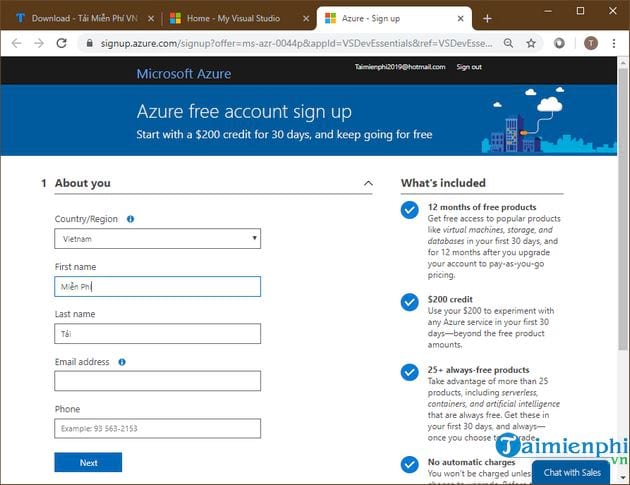 Picture 10 of The simplest way to sign up for Azure.