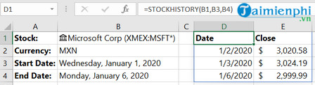Picture 4 of The STOCKHISTORY function in Excel