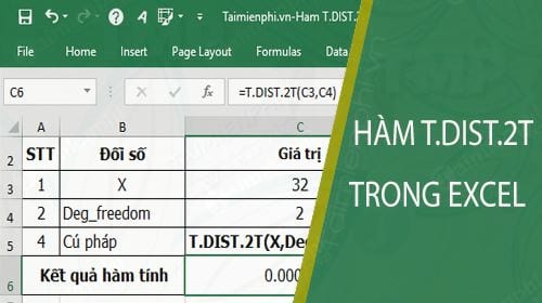 Picture 1 of The T.DIST.2T function in Excel
