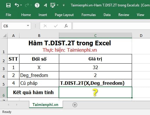 Picture 2 of The T.DIST.2T function in Excel