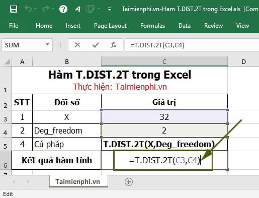 Picture 3 of The T.DIST.2T function in Excel
