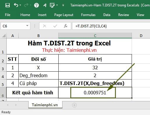 Picture 4 of The T.DIST.2T function in Excel