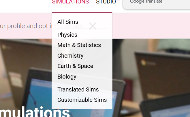 The website features hundreds of simulated experiments for teachers. Picture 2