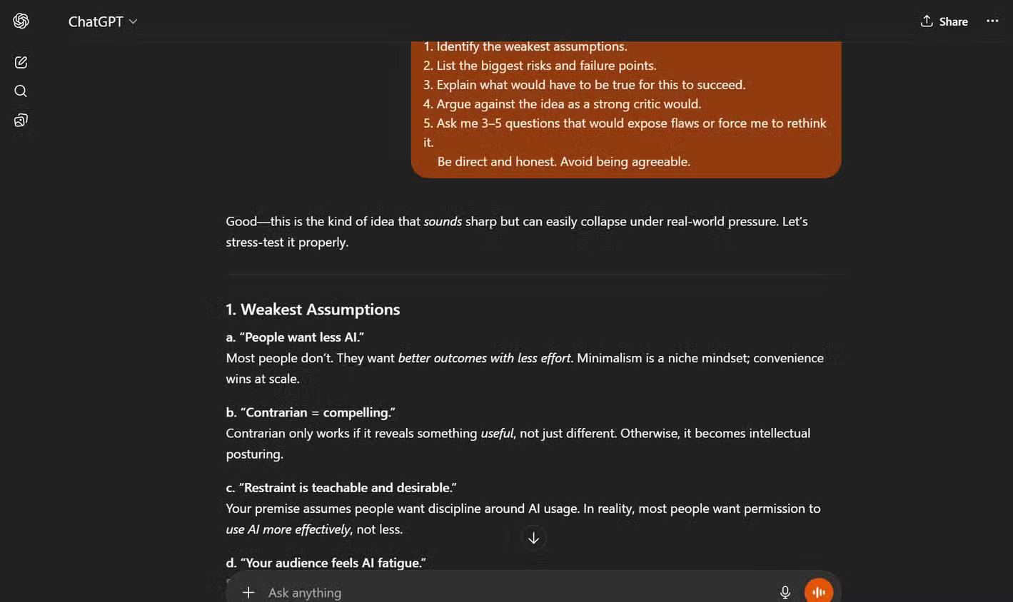 This Prompt ChatGPT will expose the weaknesses in any idea! Picture 3