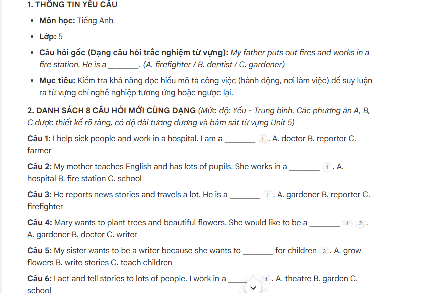 This prompt template creates test questions for various subjects. Picture 4