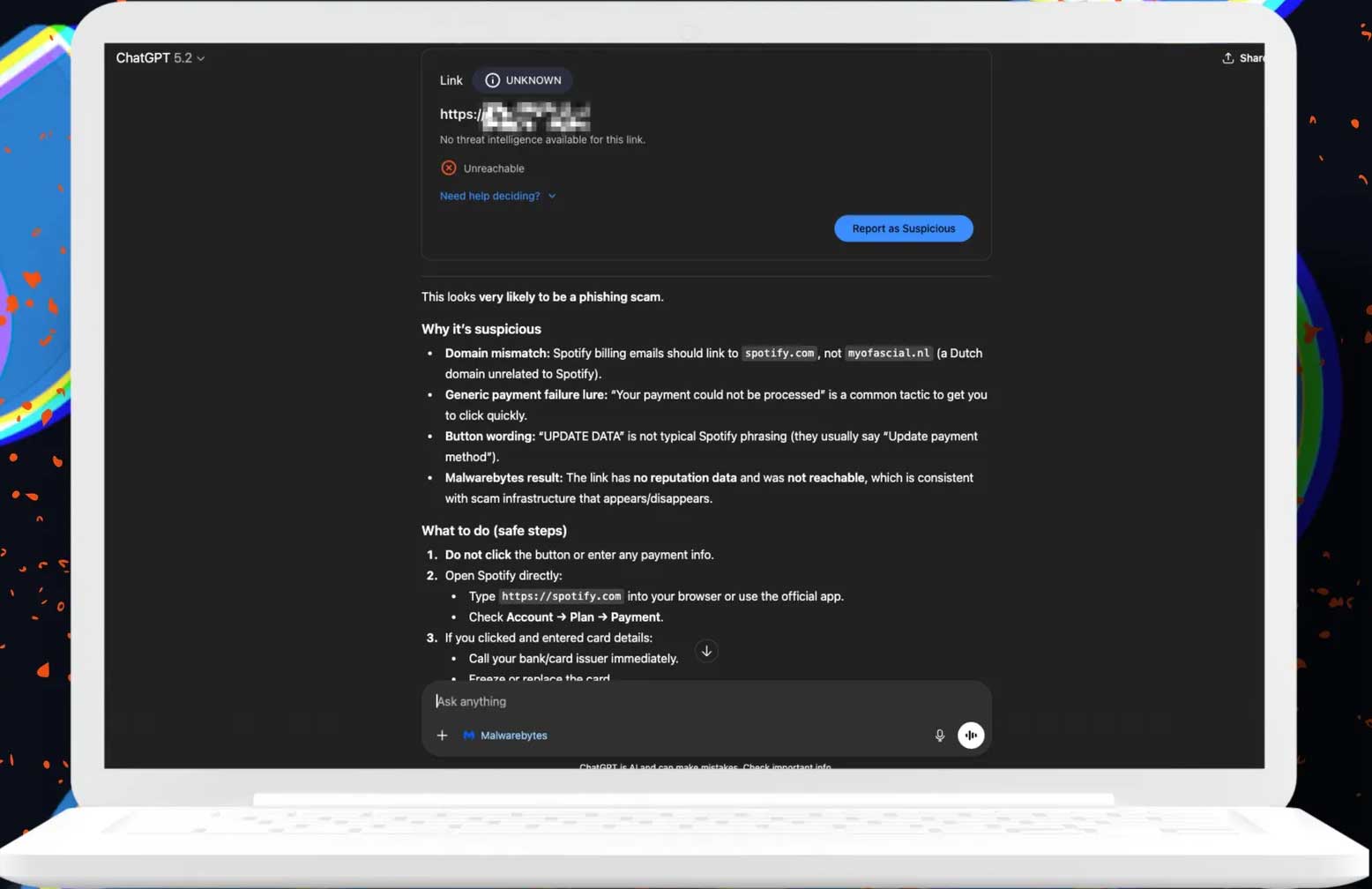 Picture 3 of Tips for using ChatGPT to detect phishing links