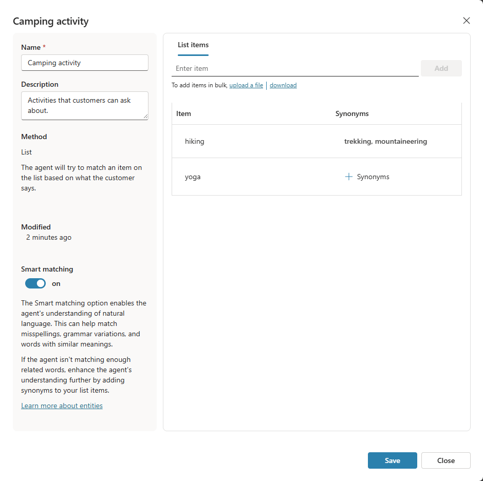 Picture 3 of Use entities and fill in the blanks in the agent.