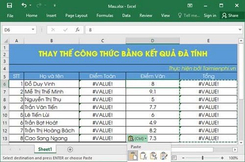 Picture 20 of Using Paste in Excel, use Paste Special to move data in an Excel spreadsheet.