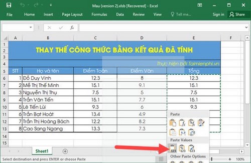 Picture 21 of Using Paste in Excel, use Paste Special to move data in an Excel spreadsheet.