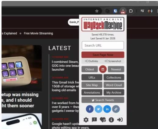 Wayback Machine: A Chrome extension that helps you get rid of the 'Page not found' message. Picture 6