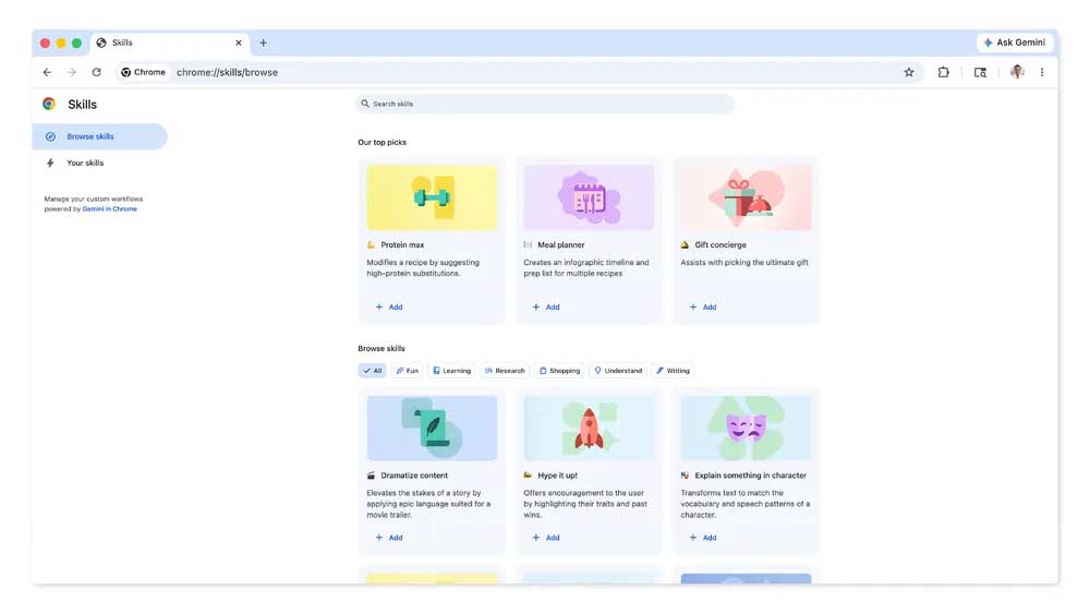 Picture 1 of What are Skills in Chrome? How to turn AI prompts into a super convenient '1-click' tool.