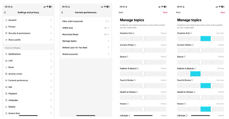 What is TikTok's Manage Topics feature? Picture 2