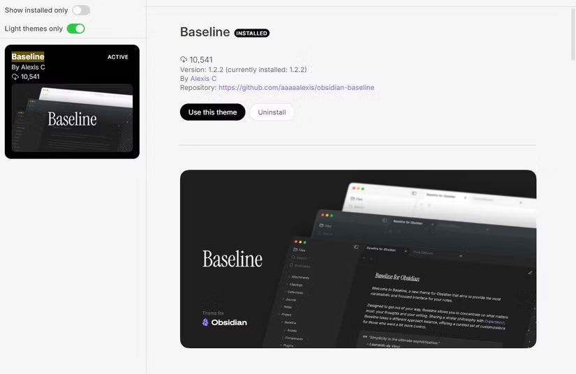 Why install the new Baseline custom Obsidian theme? Picture 1