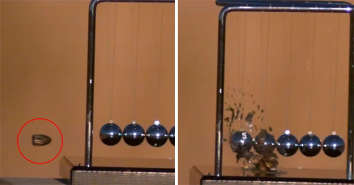 Close-up of Bullet Shattering When Fired at 'Fragile' Pendulum System: Explained
