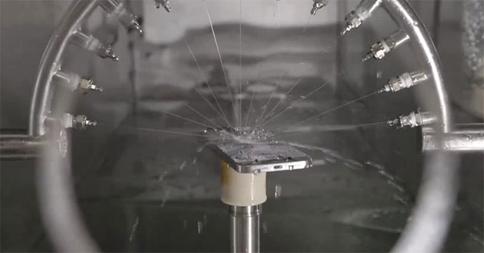 Close-up of the Water and Impact Resistance Test for Apple's