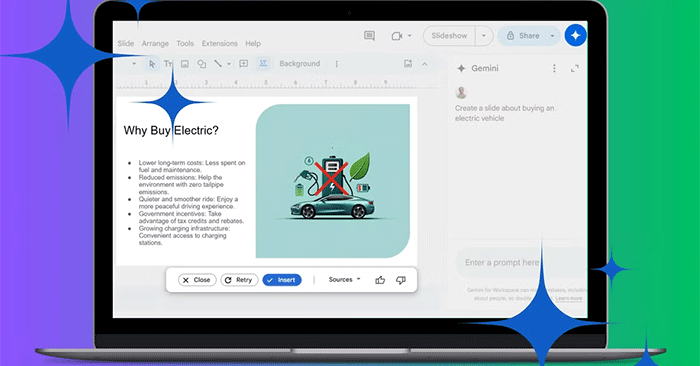 Gemini in Google Slides: Create slides, infographics, and more.