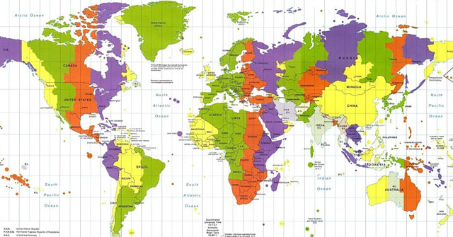 Time Zones of Countries Around the World and World Time Zone Map