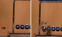 Close-up of bullet shattering when fired at 'fragile' pendulum system